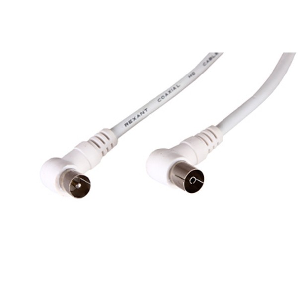 Фото Шнур tv штекер - tv гнездо 1.5м угловой, белый rexant 1шт /блистер а/