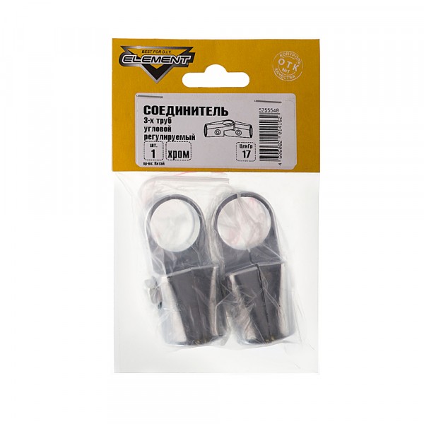 Фото Соединитель 3-х труб угловой регулир, хром element