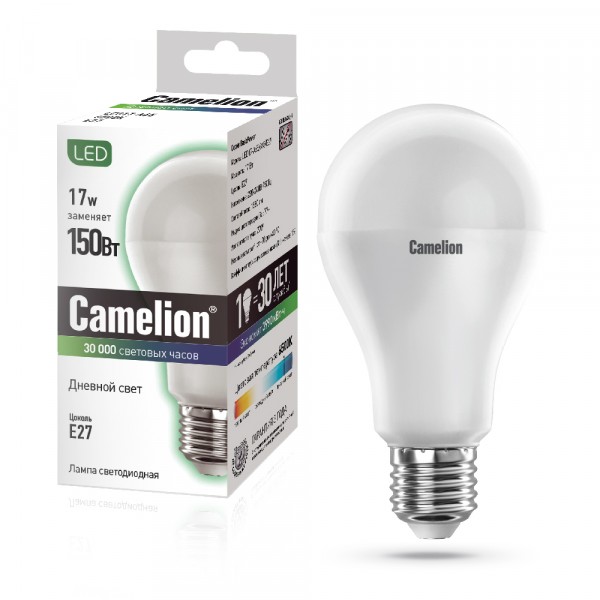 

лампа светодиодная camelion e27 led17-a65/865 17вт