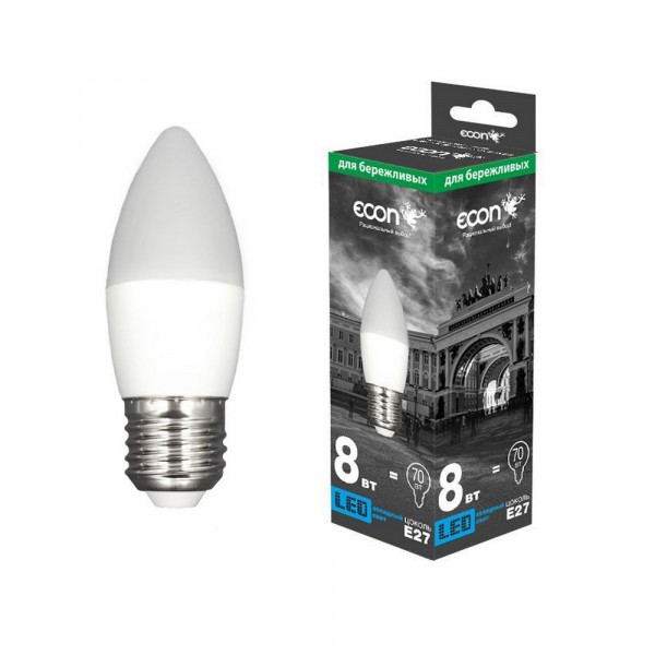 Фото Лампа светодиодная econ led b35 e27 8вт 4200k es