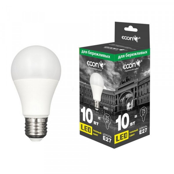 лампа светодиодная econ led a 10вт e27 3000k a60 es
