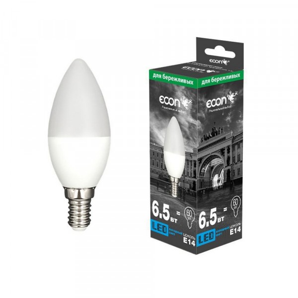 лампа светодиодная econ led cn 6,5вт e14 4200k b35  es