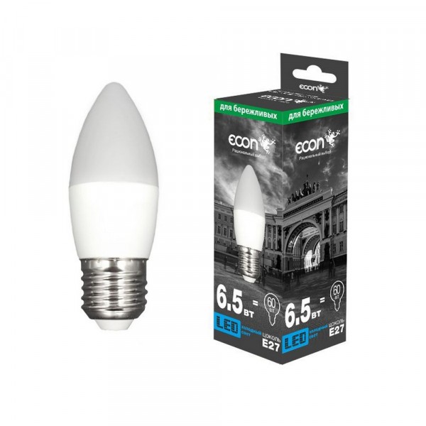 лампа светодиодная econ led cn 6,5вт e27 4200k b35  es