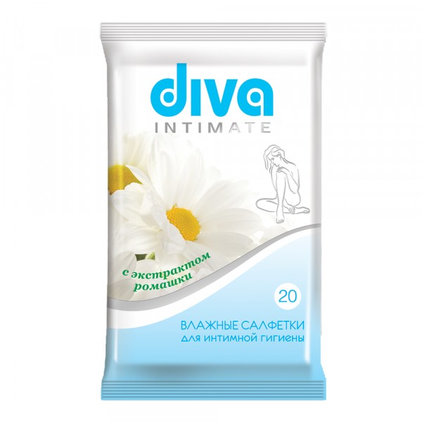 Фото Салфетки влажные diva 20шт для интимной гигиены  c экстрактом ромашки
