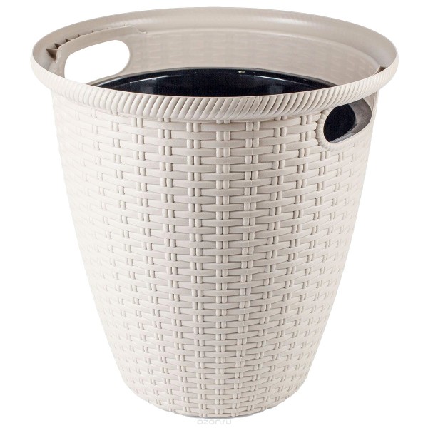 Фото Кашпо напольное ротанг d380мм/30л с внутренним горшком 16л айвори