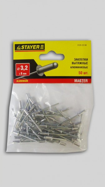 Фото Заклепки 3,2* 8мм алюминиевые stayer /50шт/ 3120-32-08