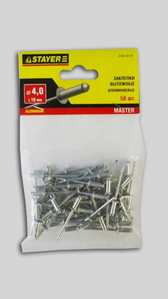 Фото Заклепки 4,0*10мм алюминиевые stayer /50шт/ 3120-40-10