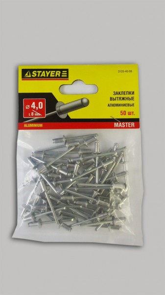 Фото Заклепки 4,0* 8мм алюминиевые stayer /50шт/ 3120-40-08