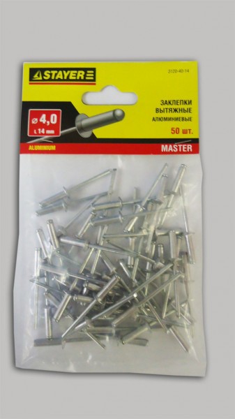 Фото Заклепки 4,0*14мм алюминиевые stayer /50шт/ 3120-40-14