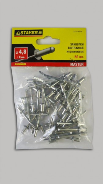Фото Заклепки 4,8* 8мм алюминиевые stayer /50шт/ 3120-48-08