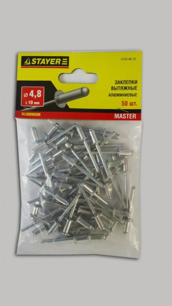 Фото Заклепки 4,8*10мм алюминиевые stayer /50шт/ 3120-48-10