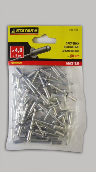 Фото Заклепки 4,8*12мм алюминиевые stayer /50шт/ 3120-48-12