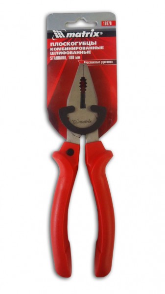 Фото Плоскогубцы 180мм шлиф. с красными эрг. ручками matrix 16970