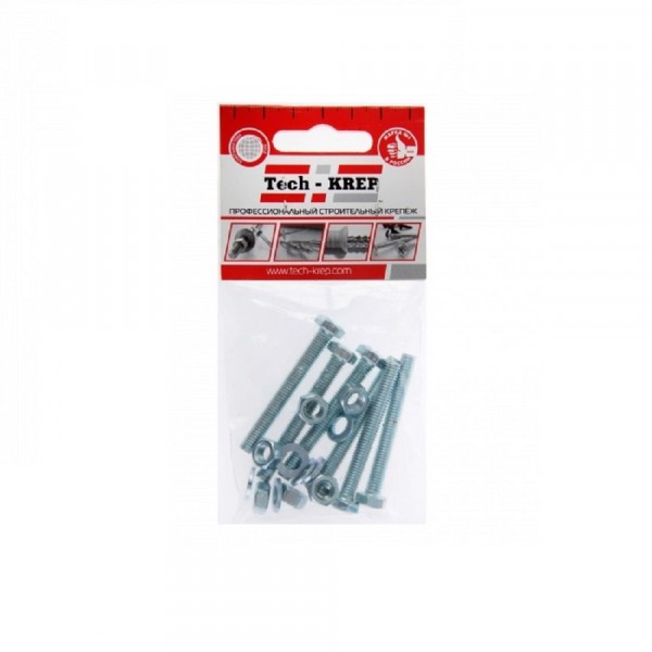 Фото Болт din933 с шестигранной головкой оцинк. м6х30 + гайка + шайба (8 шт) - пакет