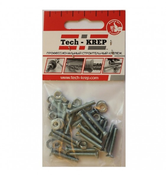 Фото Винт din965 с потайной головкой оцинк. m6х20 + гайка + шайба (9 шт) - пакет tech