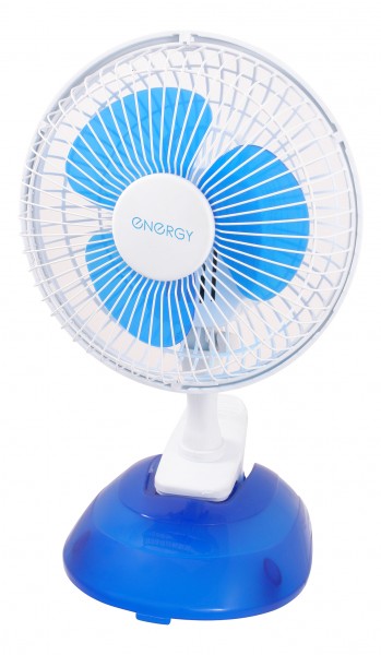 Фото Вентилятор настольный 15см 15вт, 2скор., площадка+прищепка, бело-голубой, en-0601, energy