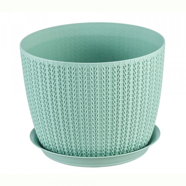 Фото Кашпо вязание d180мм 2,8л с поддоном фисташковый