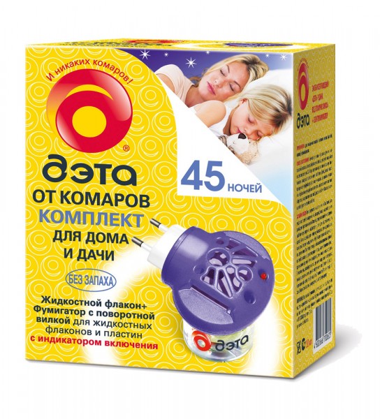 Фото Комплект для защиты от комаров (жидк.+фумигатор)  insecto дэта 45 ночей