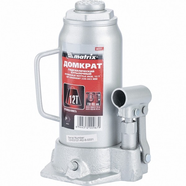 

домкрат гидравлический бутылочный 12т h230-465мм matrix 50727