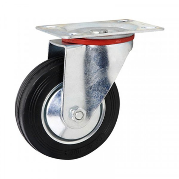 Фото Опора колесная поворотная d-100 мм, черная резина, оцинкованная сталь, подшипник. арт. sc42