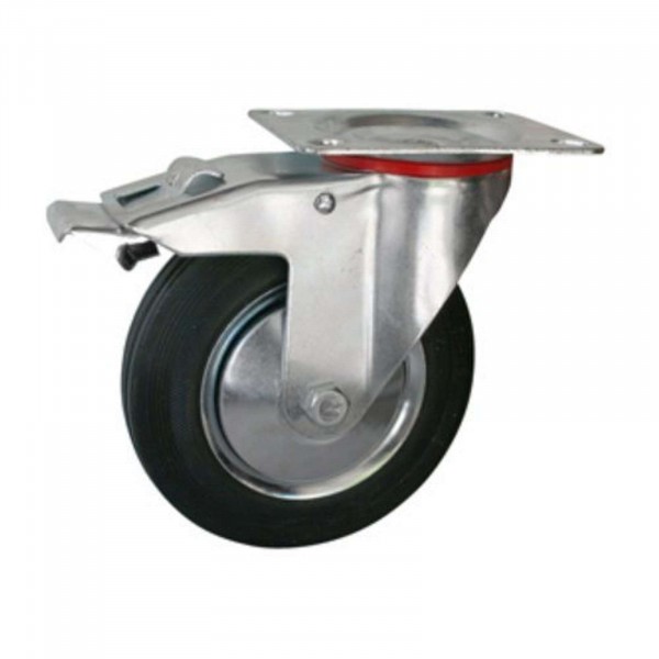 Фото Опора колесная поворотная с тормозом d-75 мм, черная резина, оцинкованная сталь, подшипник. арт. scb