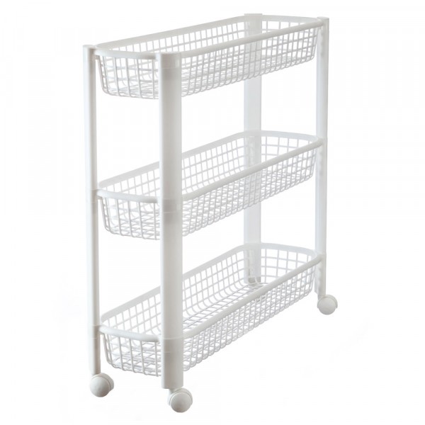 Полка узкая на колесах 3 секции белый м2718