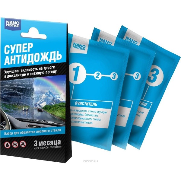 Комплект салфеток антидождь чистое стекло nanoprotech  115