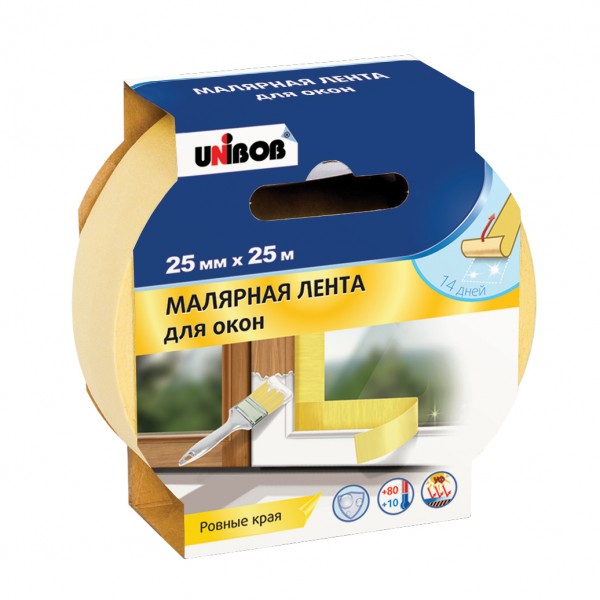 

лента малярная unibob для окон 25мм*25м (желтая)