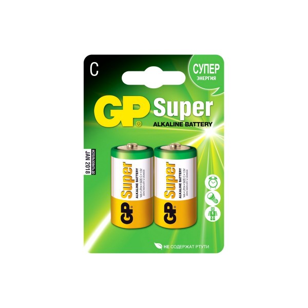 

батарейка средняя c алкалиновая gp super alkaline, 2шт