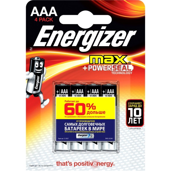 Фото Батарейка ааа алкалиновая energizer max, 4шт