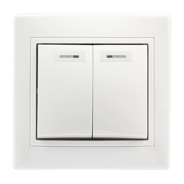 Фото Выключатель (белый, 2 клавиши, с рамкой, с подсветкой) Smartbuy венера Sbe-01w-10-sw2-1