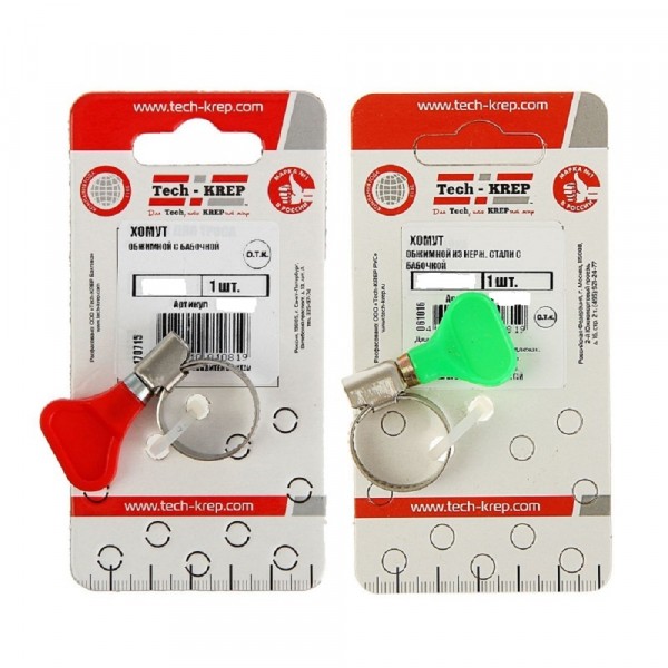 Фото Хомут обжимной из нерж. стали 10-16 мм (с бабочкой) (1 шт) - ярлык tech-krep