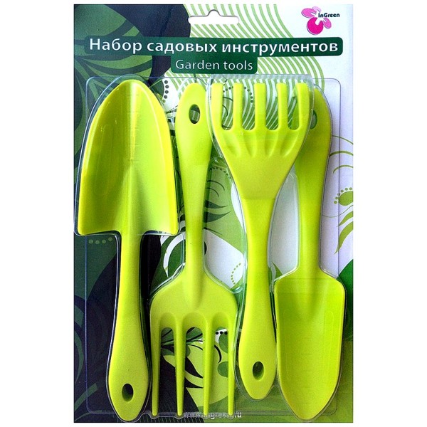 Фото Набор инструментов для комнатных растений/лопатка, совок д/пересадки, грабельки, вилка для рыхления/