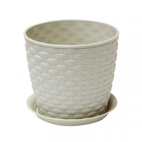 Фото Кашпо ротанг d15,5см 2л с поддоном белый