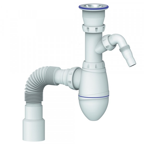 Фото Сифон для умывальника 1.1/2х40 (нерж.вып.,отвод для стир.маш.,винт 80мм)унив. г.т. 40х40/50 unicorn