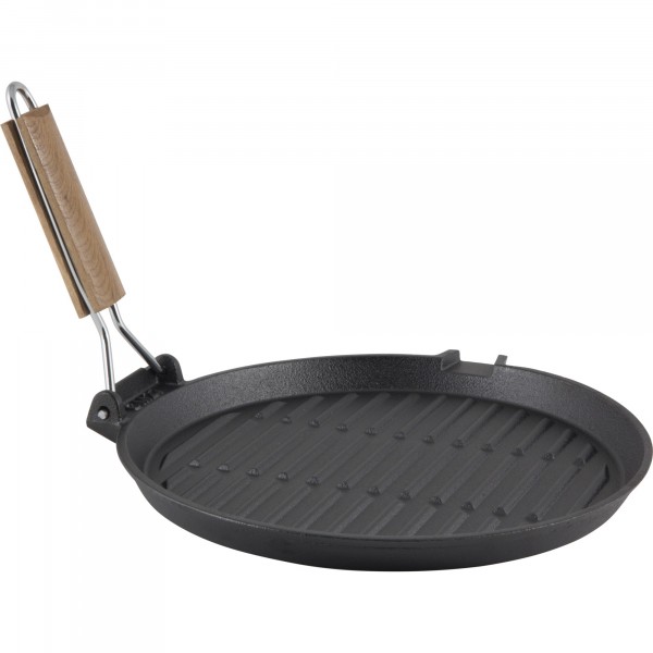 Фото Сковорода-гриль чугунная 26см mallony с деревянной складной ручкой круглая padella 985059