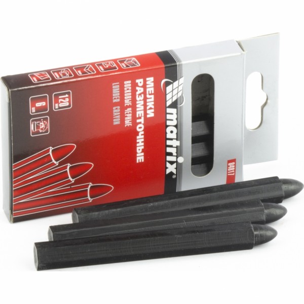Фото Мелки разметочные восковые черные, 120мм, коробка 6шт., matrix 84817