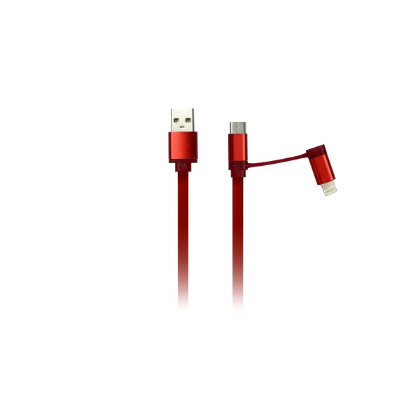 Фото Кабель usb/8-pin (lightning)+microusb 2в1, 1,2м, красный, ik-212 red, smartbuy