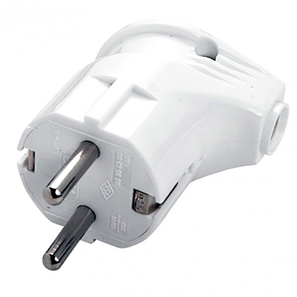 Фото Вилка электрическая с/з 16а угловая белая универсал а105