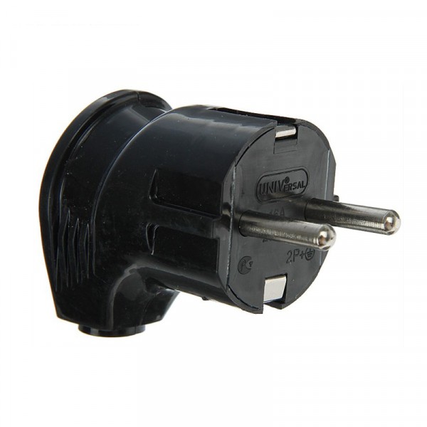 Фото Вилка электрическая с/з 16а угловая черная универсал а0105