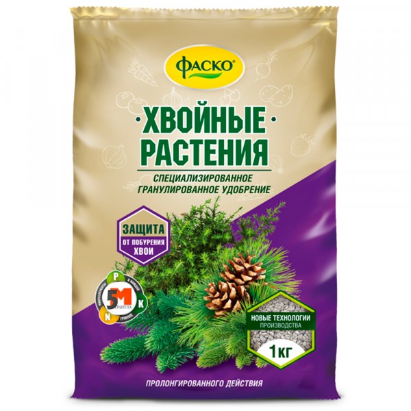 Фото Удобрение сухое фаско 5м  минеральное для хвойных растений гранулированное 1 кг