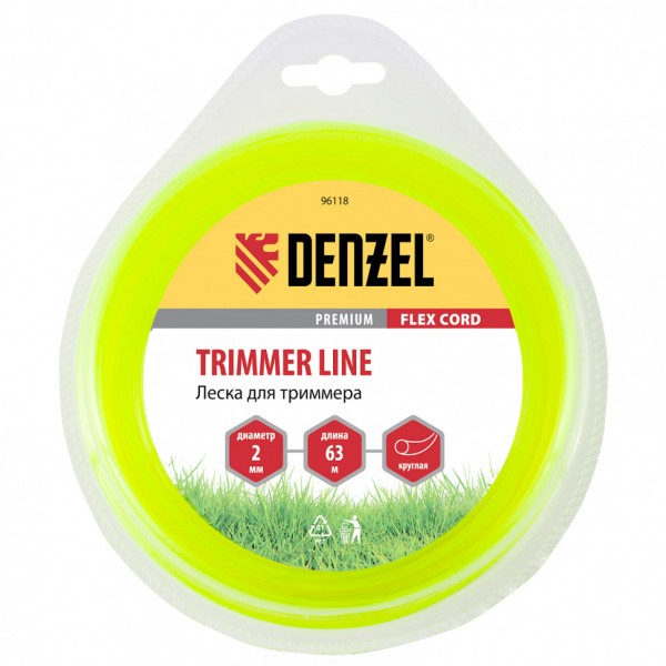 Фото Леска для триммера 2,0 (63м) круглая flex cord, denzel 96118