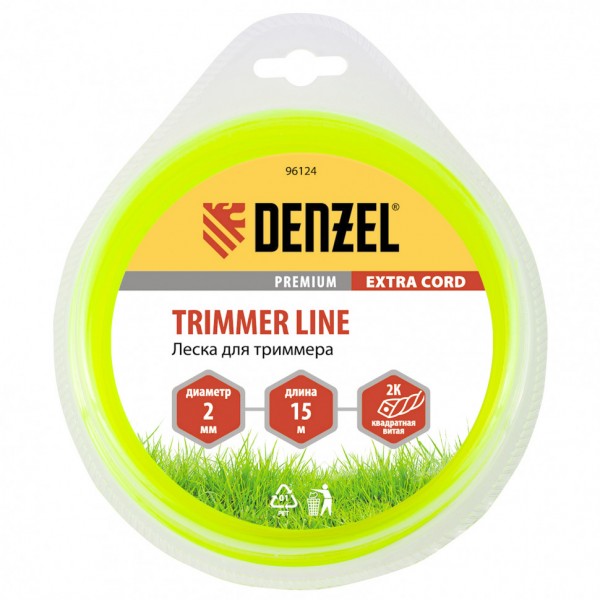 Фото Леска для триммера 2.0 (15м) квадрат двухкомпонентная extra cord, denzel 96124