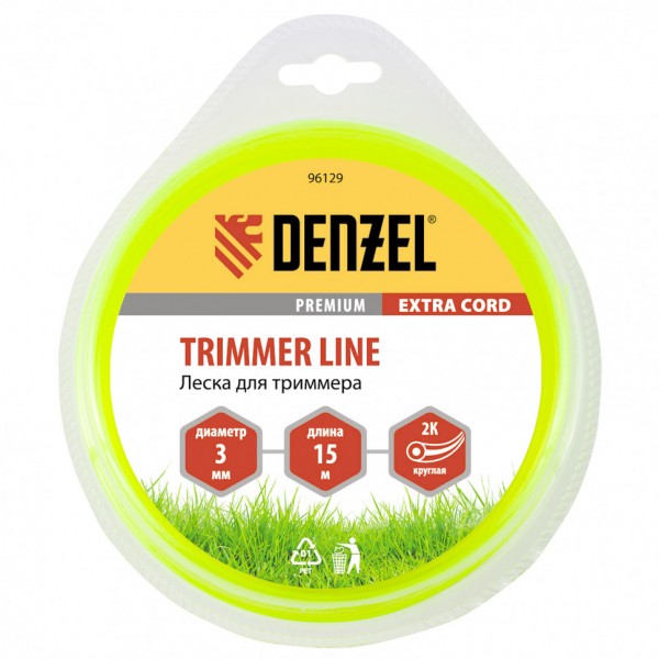 Фото Леска для триммера 3.0 (15м) круглая двухкомпонентная extra cord, denzel 96129
