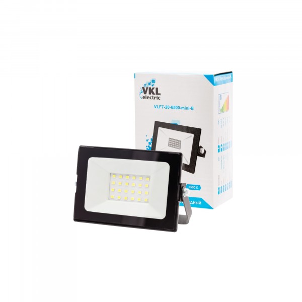 прожектор светодиодный led 20w vlf7-20-6500-mini-b  6500к 1800лм 220v ip65 черный