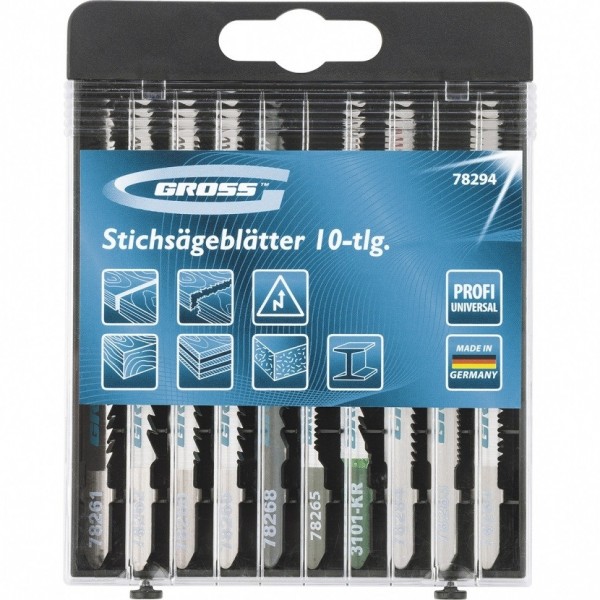 Фото Набор полотен для электролобзика универсальный, 10шт., profi, пластиковый кейс gross 78294