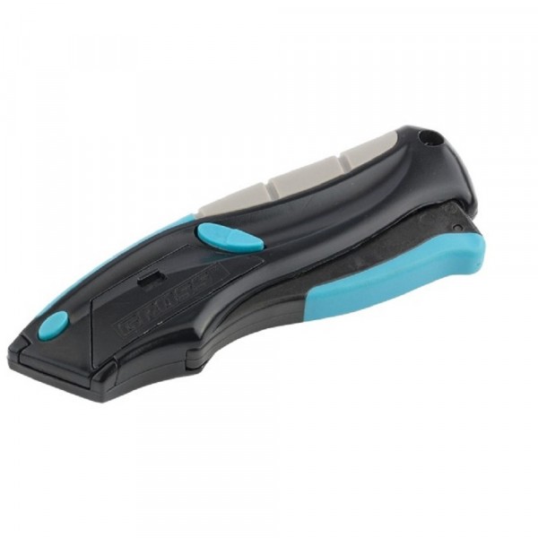 Нож, ремонтно-монтажный.трехком.рук.,авто выброс/возврат лезвия пистол типа,170мм, 5 з.л gross 78870