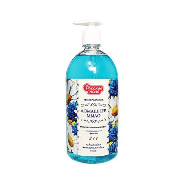 Фото Мыло жидкое 1л русское поле 3в1 васильково-ромашковое 754