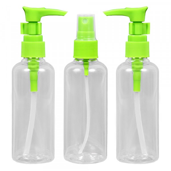 Набор флаконов для косметики: 2 флакона по 100 мл, с дозатором, 1 флакон 100 мл, с распылителем, нак