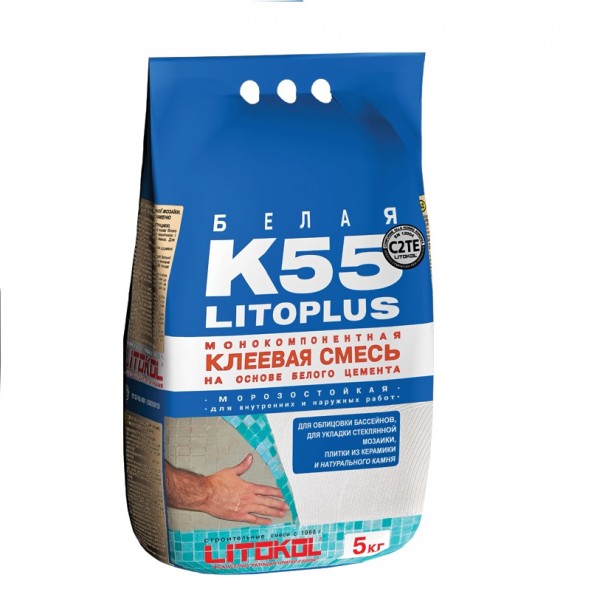 клей для плитки litokol litoplus k55, цвет белый, 5 кг от АКСОН